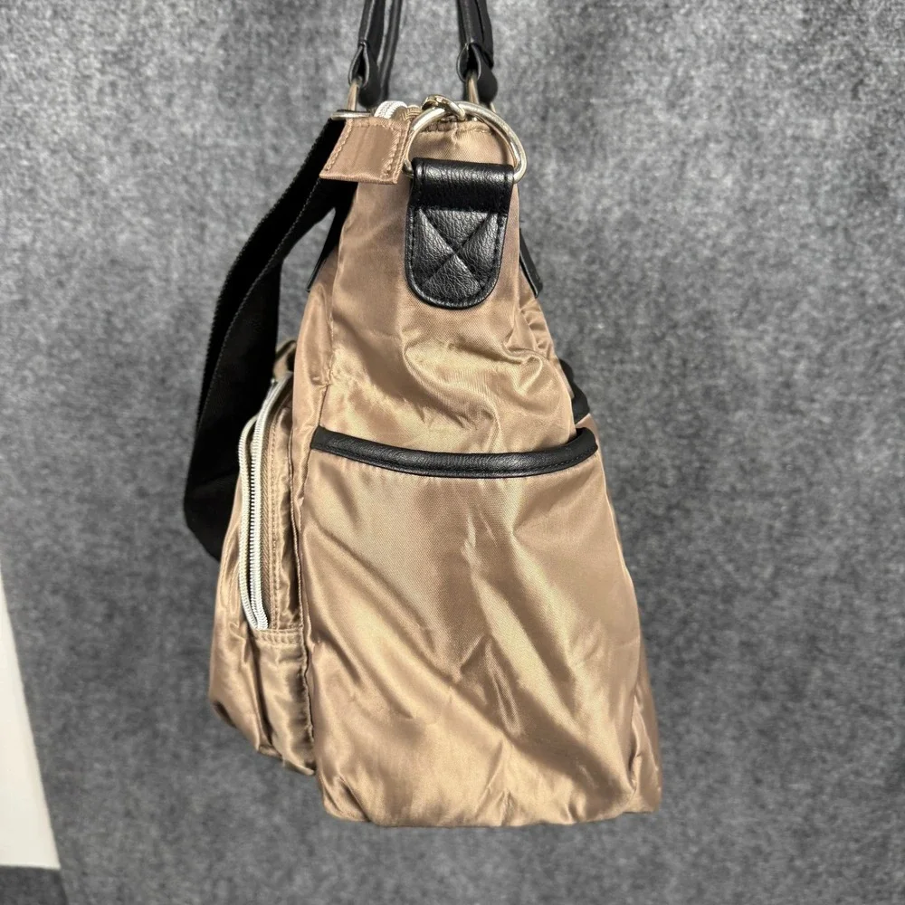 Wendy Bellissimo Supply Satchel Nylon Tan Diaper Bag with Attached Changing Pad